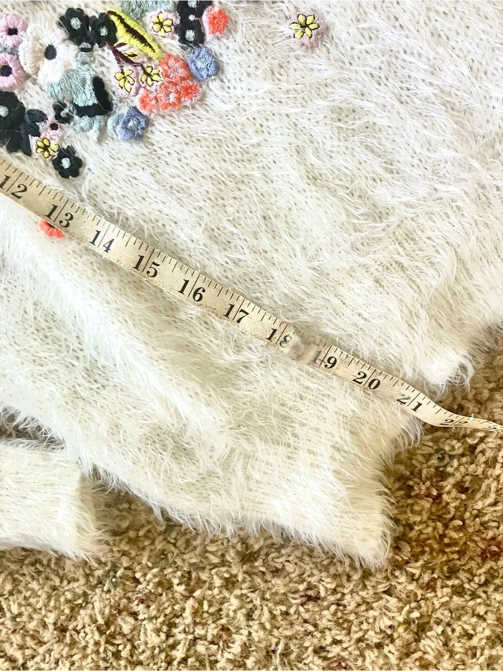 ERDEM white Fuzzy Crewneck Sweater with Floral Embroidery - Picture 8 of 8